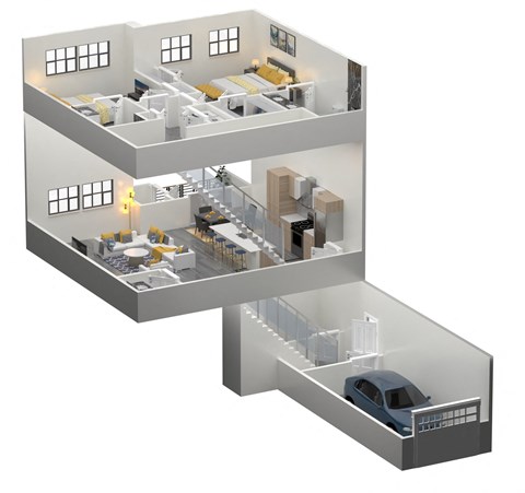 A cutaway diagram of a house showing the interior of the rooms at The Franklin Marlboro Apartments, Marlboro, NJ 07746